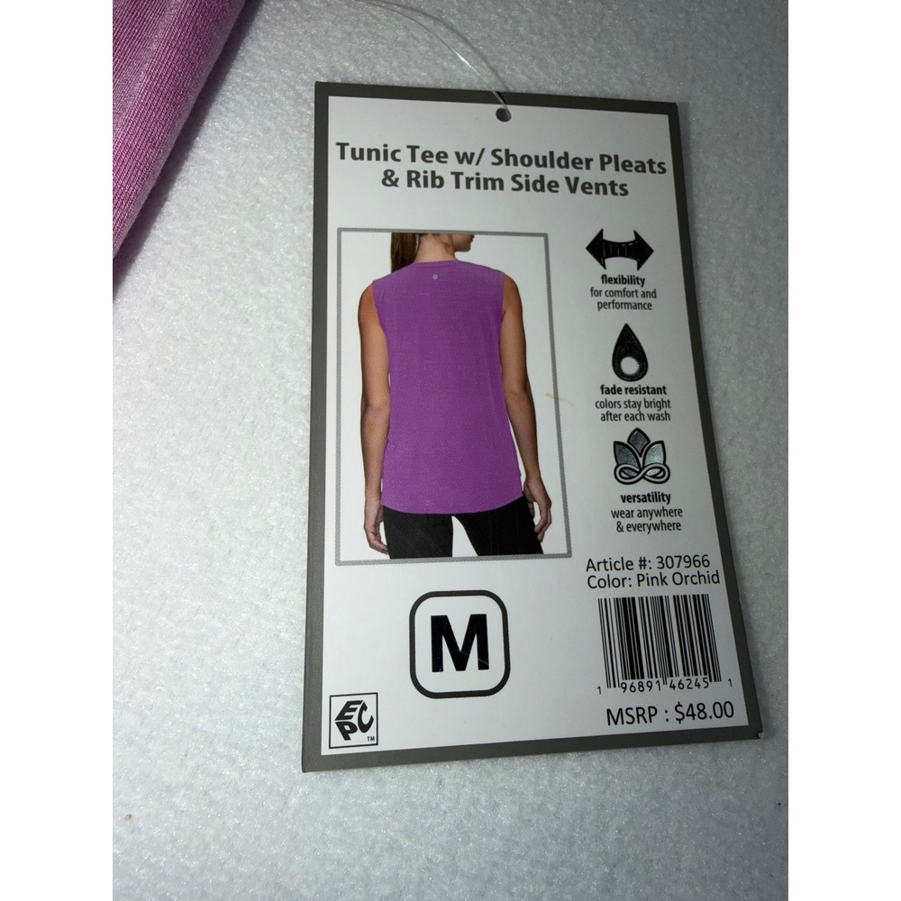 RBX Tunic Tee Shoulder Pleats Rib Trim Side Vents Pink Orchid Athleisure Women M - Picture 3 of 6